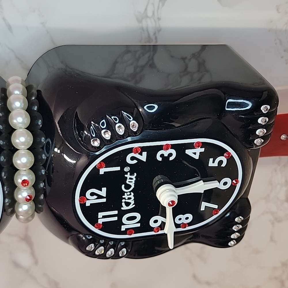 Black Jeweled Lady Kit-Cat Klock clock with red tail SUPER RARE - Picture 6 of 12